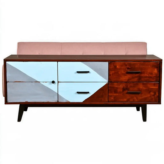 Credenza dalla forma compatta, marrone e azzurro, per la casa